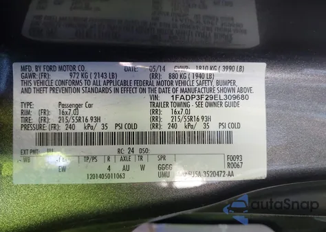 2014 Ford Focus Se из США, поврежденный, VIN 1FADP3F29EL309680